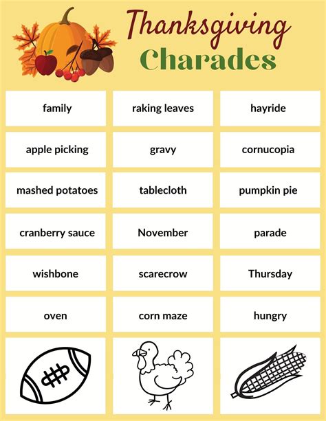 thanksgiving charades words|40 Family